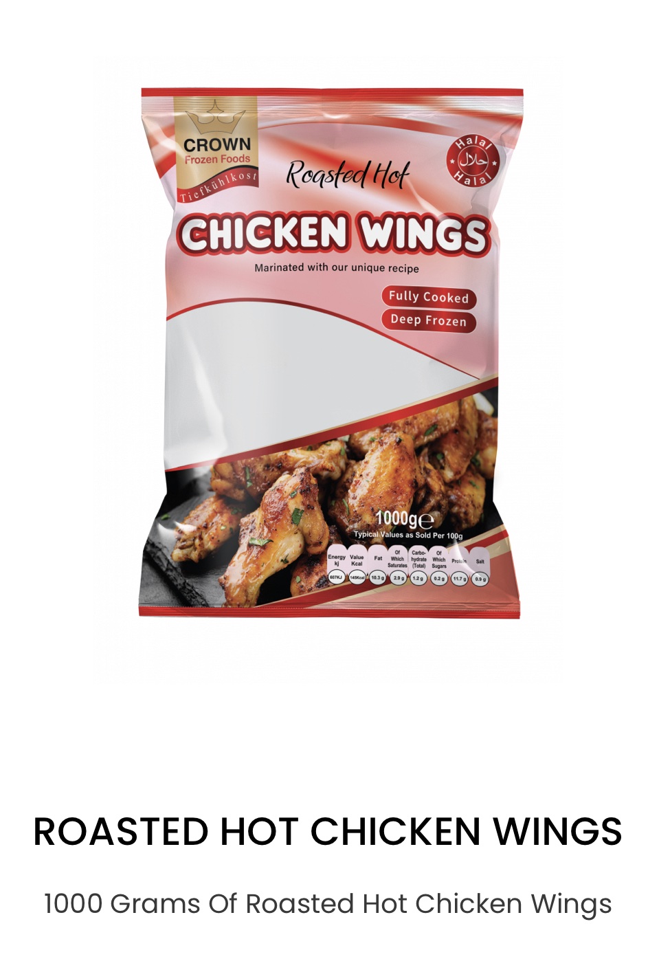 Crown 1000 Grams Of Roasted Hot Chicken Wings