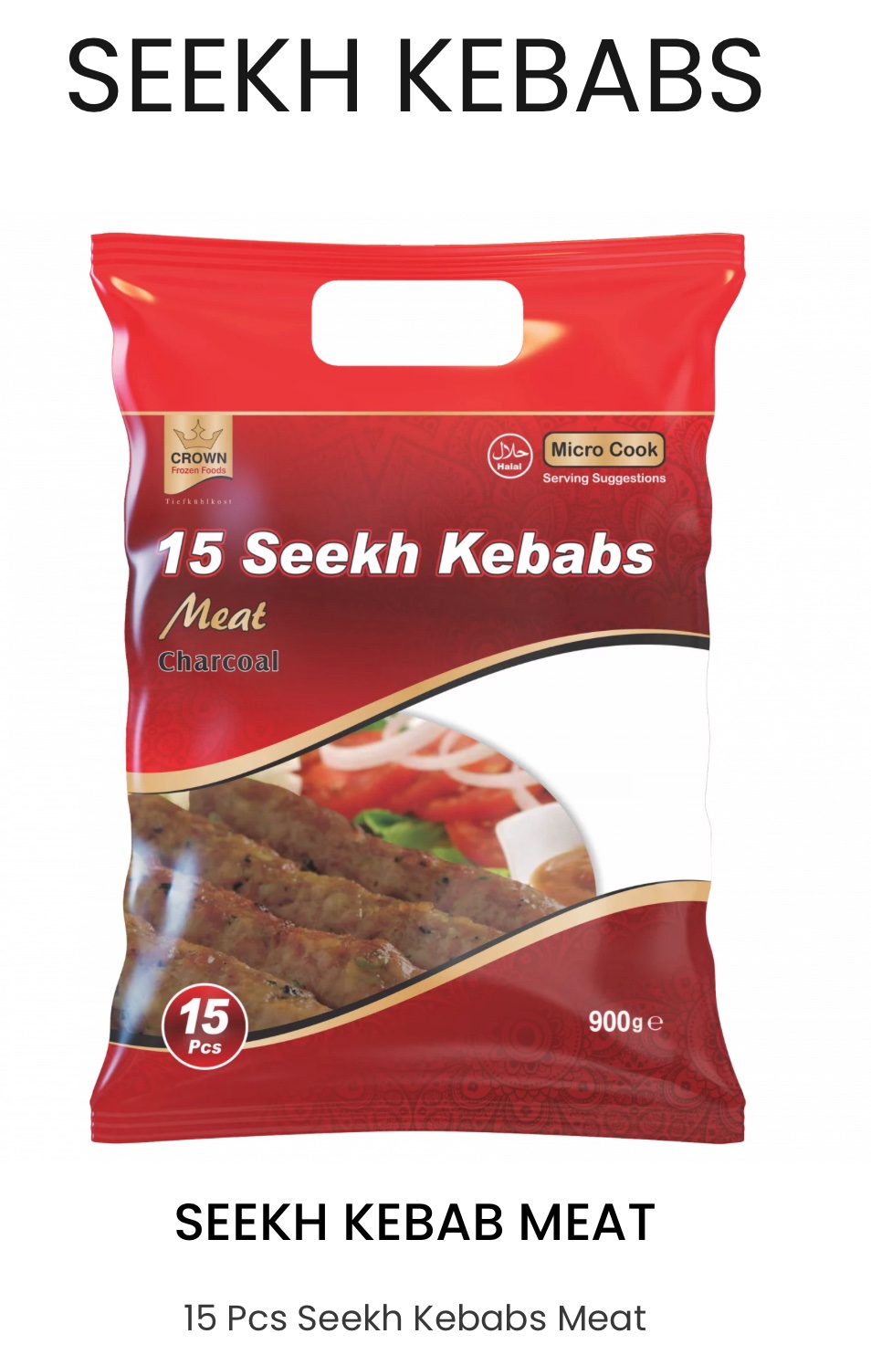 Crown 15 Pcs Seekh Kebabs Meat 900g